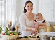 Женщина и ребенок на кухне